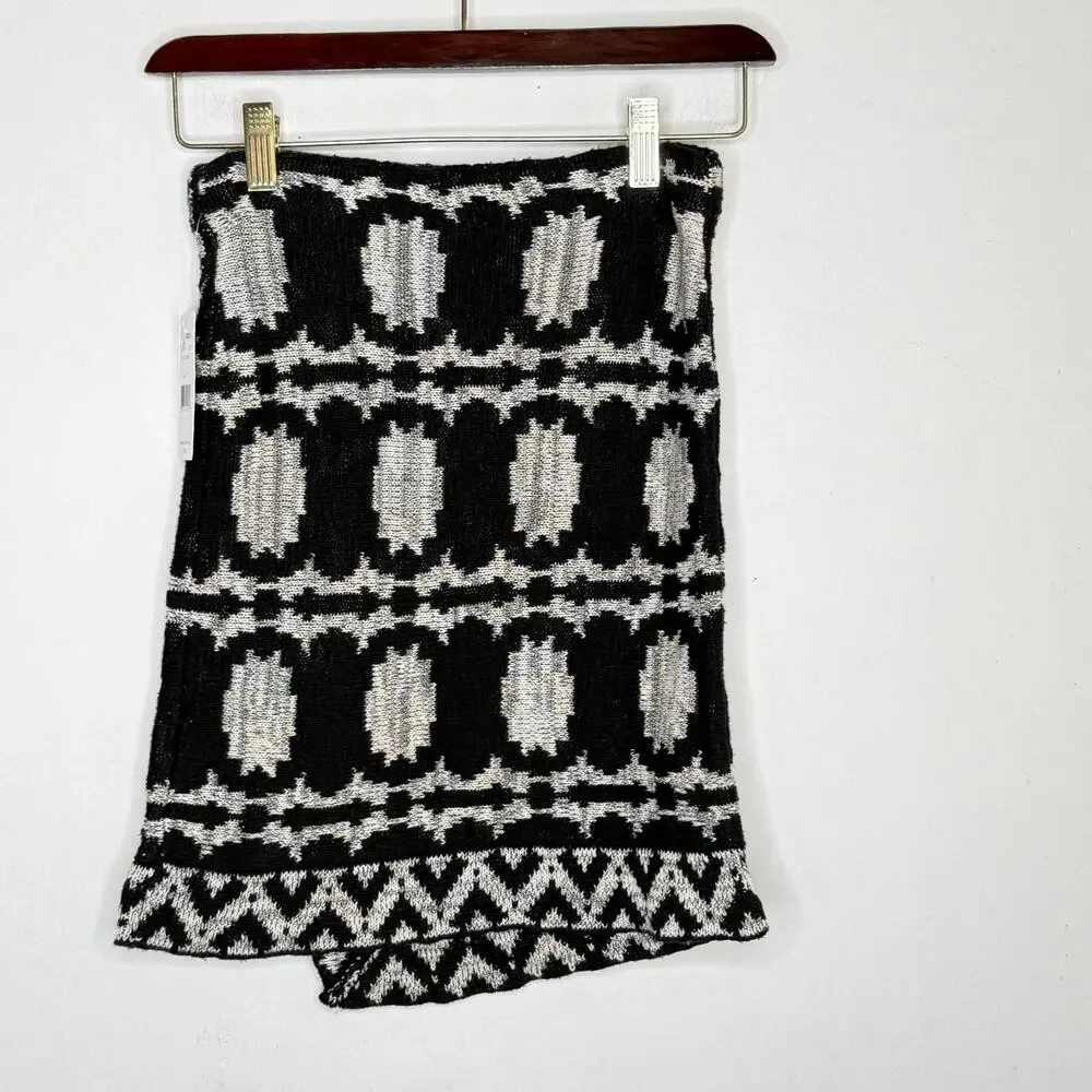 Free People Sweater Mini Skirt Size S Black White Boho‎ Festival Western Chic